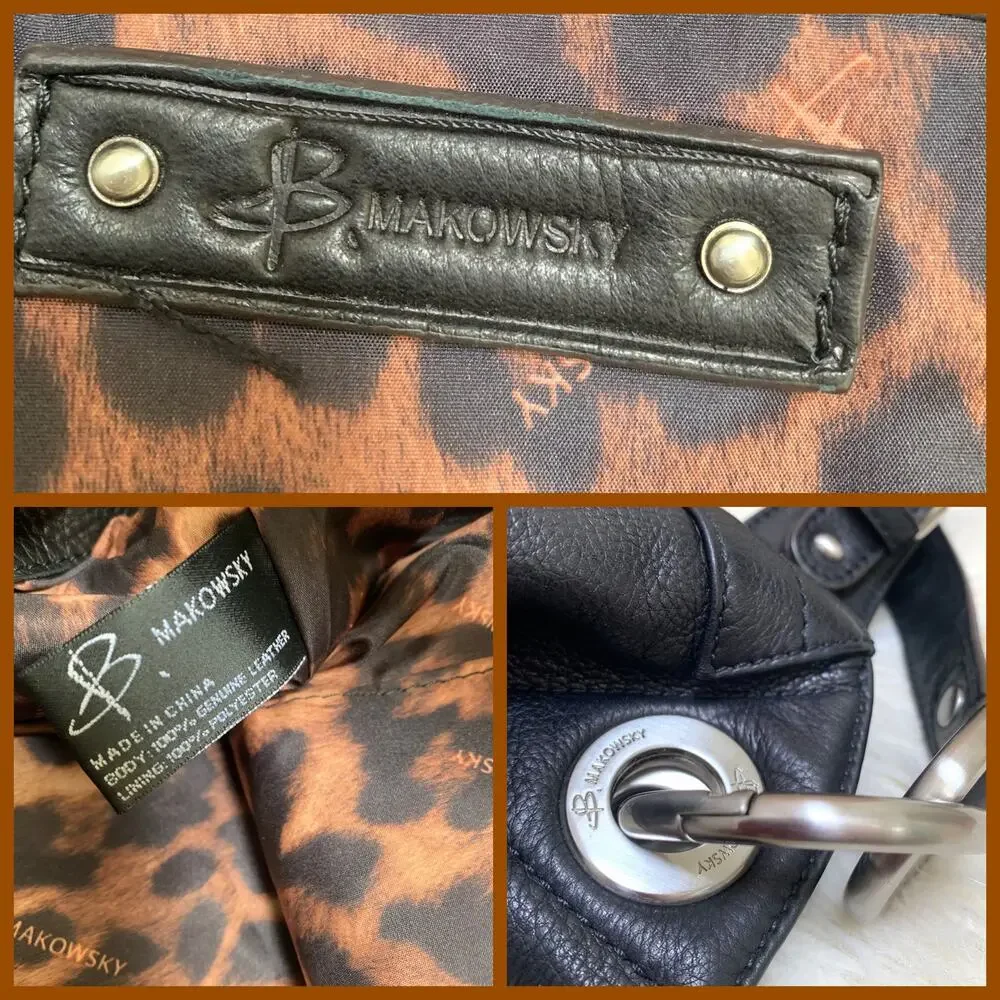 B. MAKOWSKY Extra Large Luxe Black Leather Convertible Shoulder Bag Tote